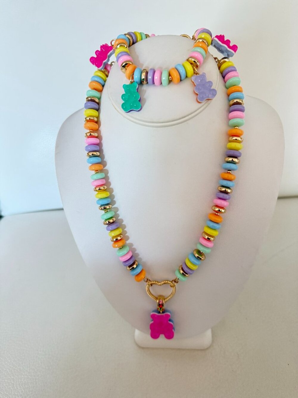 Betsey Johnson Gummy Teddy Bear Candy Statement Necklace & Bracelet Set NWT $203